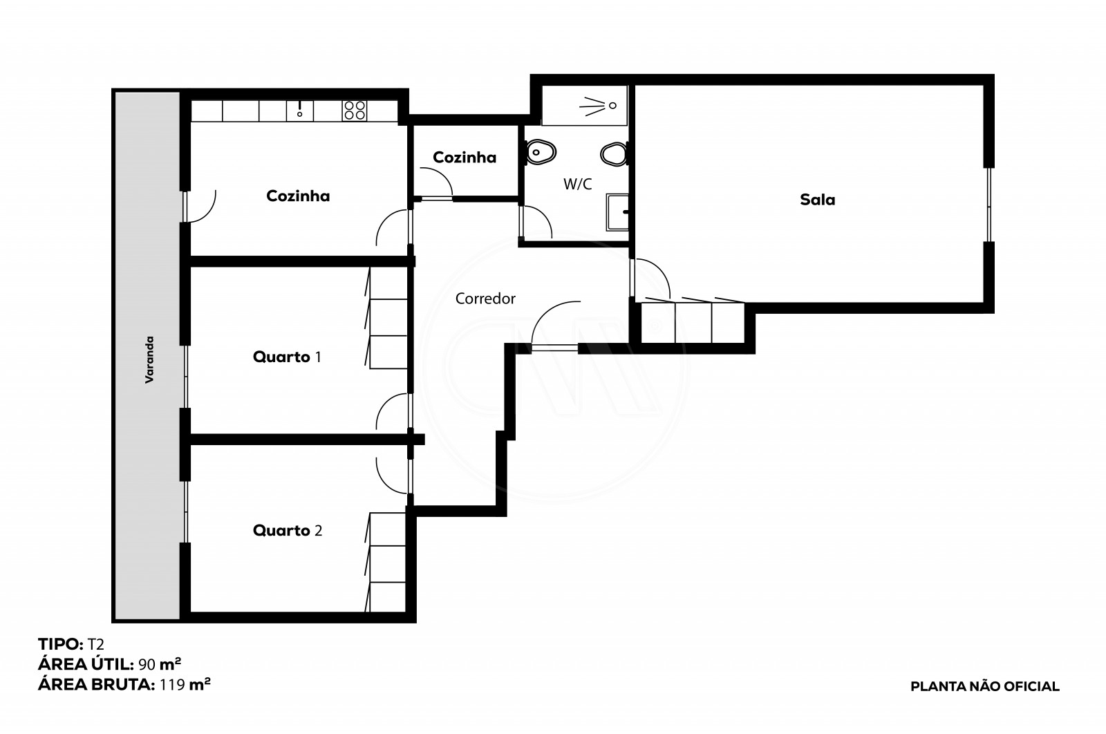 Apartamento T2 para Venda em Ferreiros e Gondizalves, Braga, Braga - Planta (Imagem 1)